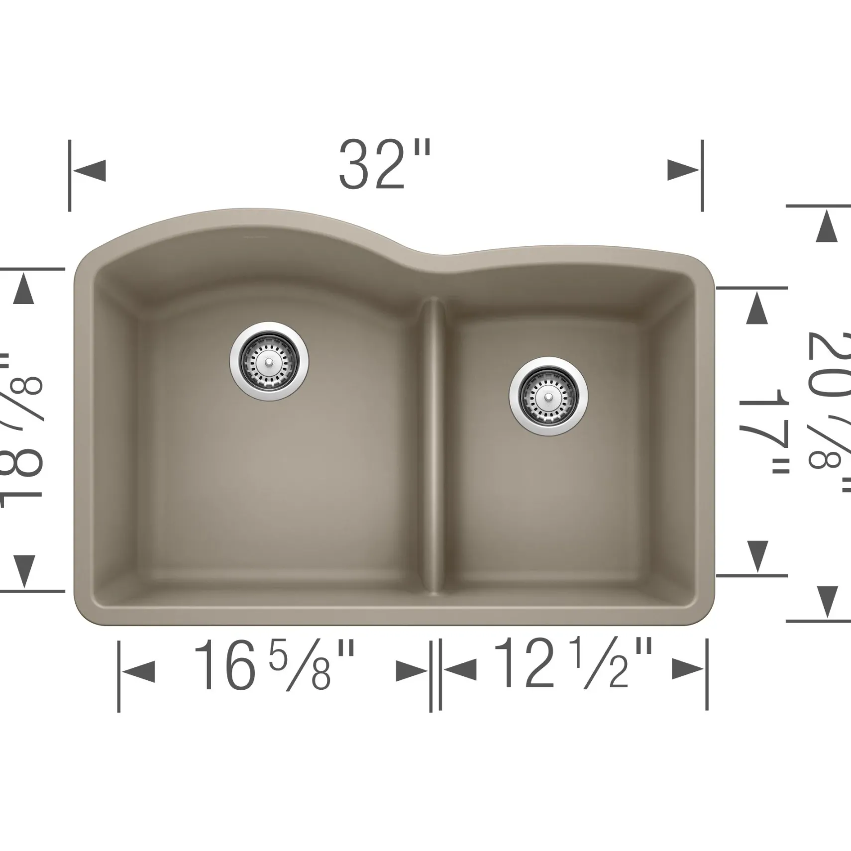 Blanco Diamond 32" Undermount Granite Composite Kitchen Sink, Silgranit, 60/40 Double Bowl, Truffle, 441596