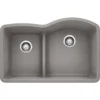 Blanco Diamond 32" Undermount Granite Composite Kitchen Sink, Silgranit, 40/60 Double Bowl, Metallic Gray, 441601