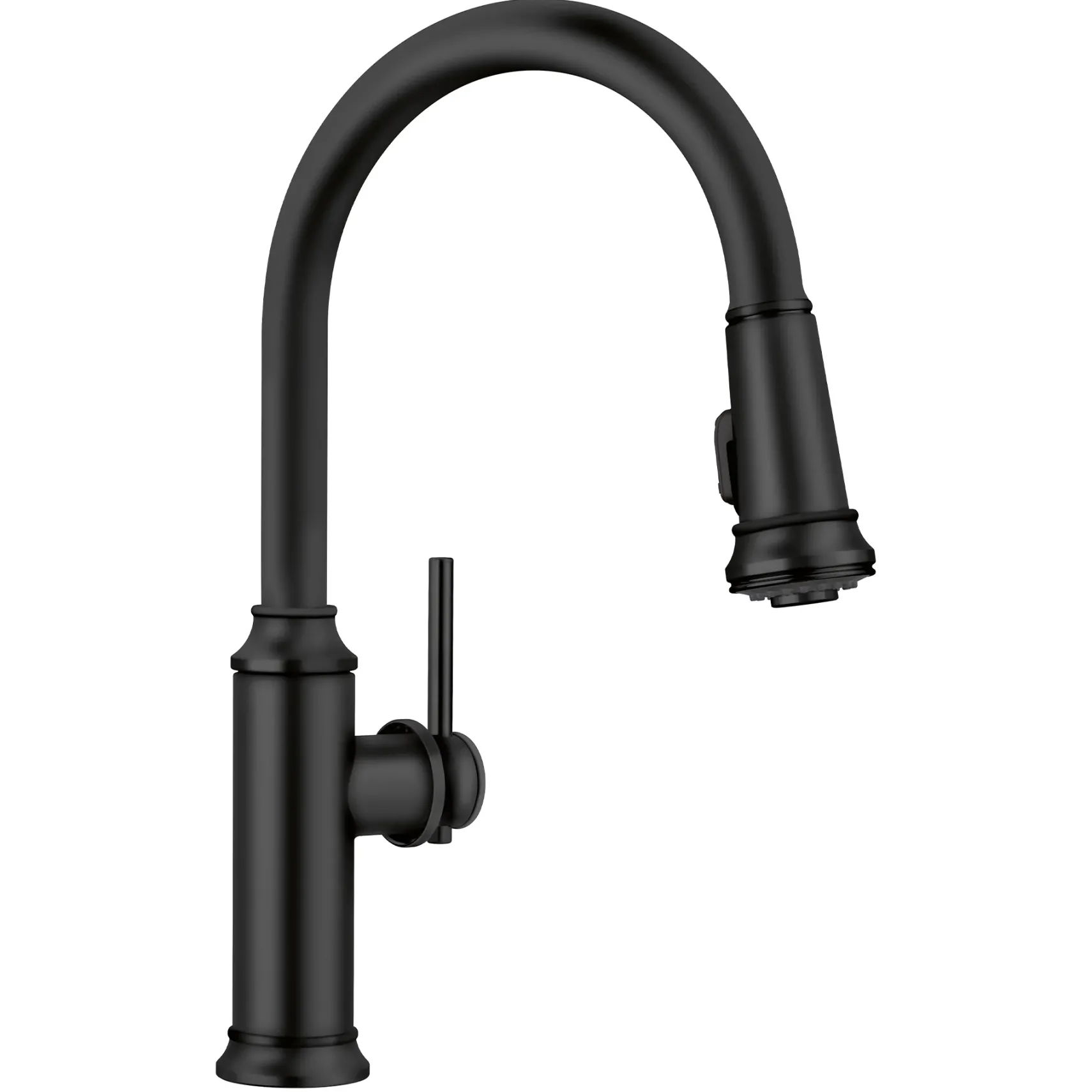 Blanco Empressa High Arc Pull-Down Dual-Spray Kitchen Faucet, Matte Black, 1.5 GPM, Brass, 443023