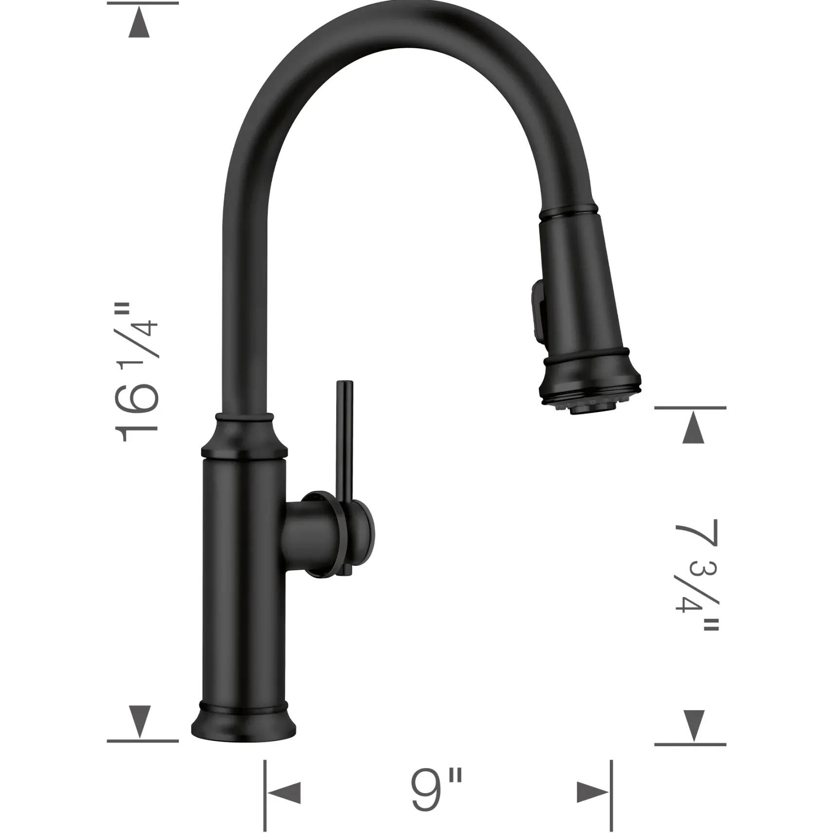 Blanco Empressa High Arc Pull-Down Dual-Spray Kitchen Faucet, Matte Black, 1.5 GPM, Brass, 443023