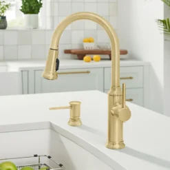 Blanco Empressa High Arc Pull-Down Dual-Spray Kitchen Faucet, Satin Gold, 1.5 GPM, Brass, 442980
