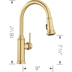 Blanco Empressa High Arc Pull-Down Dual-Spray Kitchen Faucet, Satin Gold, 1.5 GPM, Brass, 442980