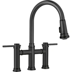Blanco Empressa Pull-Down Dual-Spray Bridge Faucet, Matte Black, 1.5 GPM, Brass, 443024