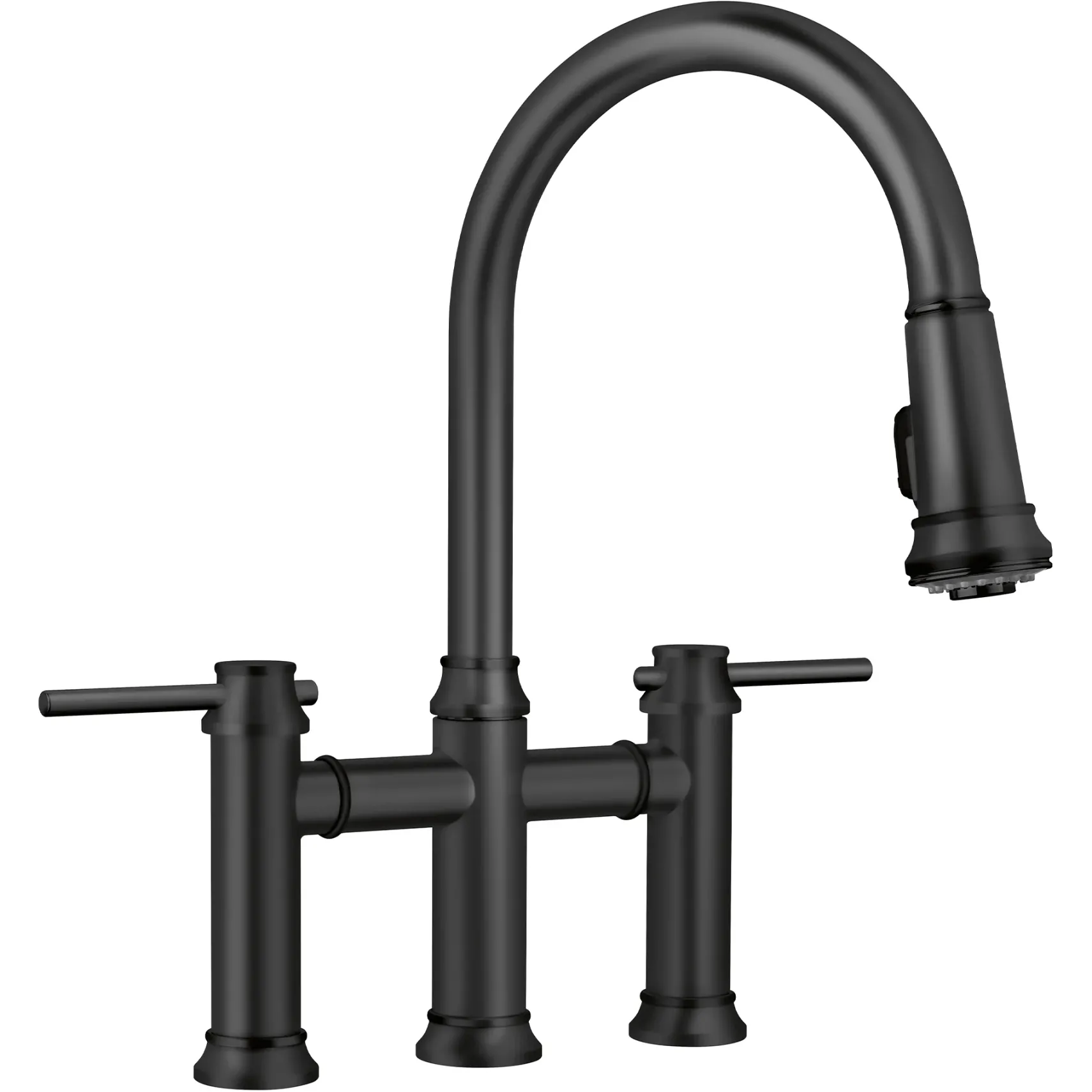 Blanco Empressa Pull-Down Dual-Spray Bridge Faucet, Matte Black, 1.5 GPM, Brass, 443024