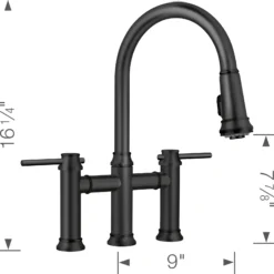 Blanco Empressa Pull-Down Dual-Spray Bridge Faucet, Matte Black, 1.5 GPM, Brass, 443024