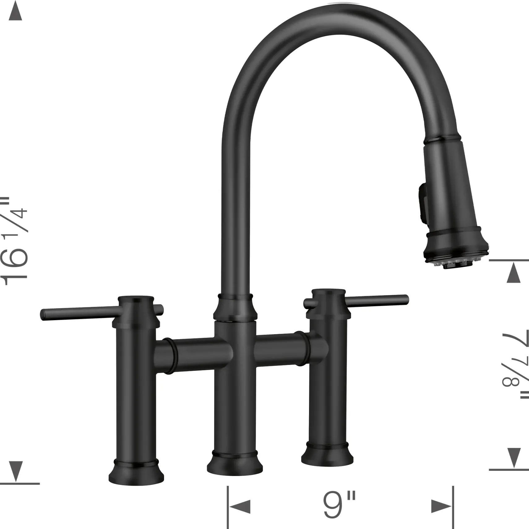Blanco Empressa Pull-Down Dual-Spray Bridge Faucet, Matte Black, 1.5 GPM, Brass, 443024