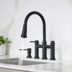 Blanco Empressa Pull-Down Dual-Spray Bridge Faucet, Matte Black, 1.5 GPM, Brass, 443024