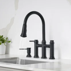 Blanco Empressa Pull-Down Dual-Spray Bridge Faucet, Matte Black, 1.5 GPM, Brass, 443024