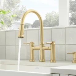 Blanco Empressa Pull-Down Dual-Spray Bridge Faucet, Satin Gold, 1.5 GPM, Brass, 442981