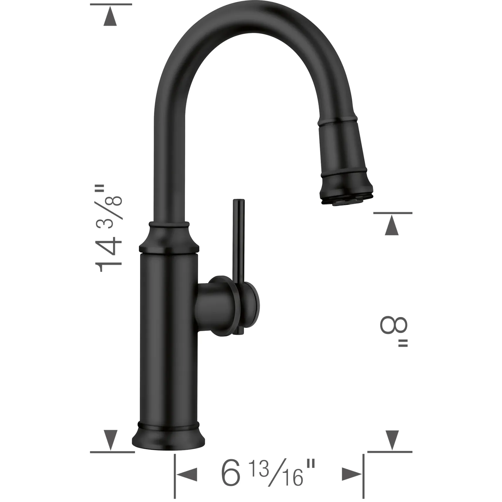 Blanco Empressa Pull-Down Bar Faucet, Matte Black, 1.5 GPM, Brass, 443025