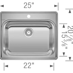 Blanco Essential 25" Drop In/Topmount Stainless Steel Laundry Sink, 20 Gauge, Brushed Finish, 441078