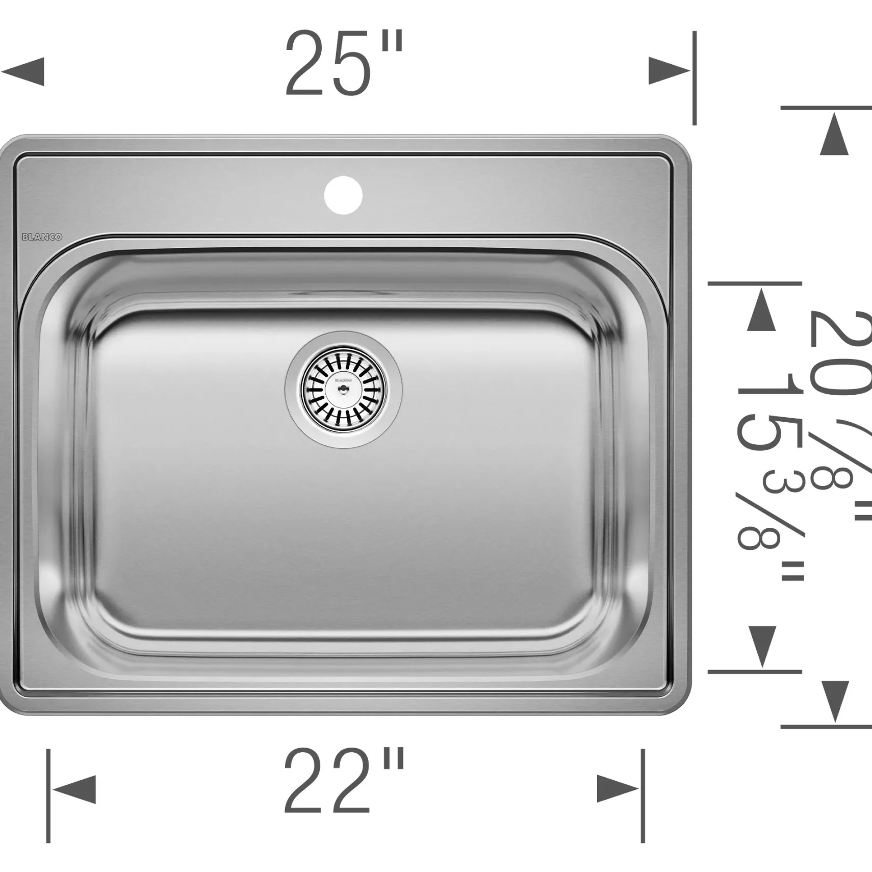 Blanco Essential 25" Drop In/Topmount Stainless Steel Laundry Sink, 20 Gauge, Brushed Finish, 441078