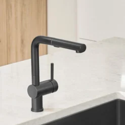 Blanco Linus 1.5 GPM Brass Kitchen Faucet, Pull-Out, Anthracite, 526367