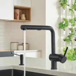 Blanco Linus 1.5 GPM Brass Kitchen Faucet, Pull-Out, Coal Black, 526374