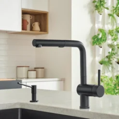 Blanco Linus 1.5 GPM Brass Kitchen Faucet, Pull-Out, Coal Black, 526374