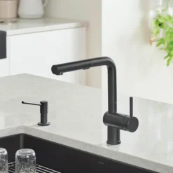 Blanco Linus 1.5 GPM Brass Kitchen Faucet, Pull-Out, Coal Black, 526374