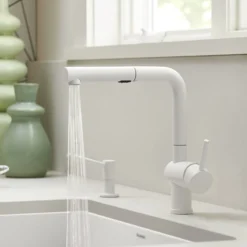 Blanco Linus 1.5 GPM Brass Kitchen Faucet, Pull-Out, White, 526373