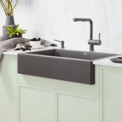 Blanco Linus Low Arc Pull-Out Dual-Spray Kitchen Faucet, Volcano Gray, 1.5 GPM, Brass, 526962