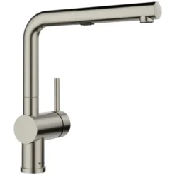 Blanco Linus Low Arc Pull-Out Dual-Spray Kitchen Faucet, Satin Platinum, 1.5 GPM, Brass, 443251