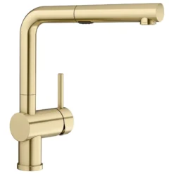 Blanco Linus Low Arc Pull-Out Dual-Spray Kitchen Faucet, Satin Gold, 1.5 GPM, Brass, 526686