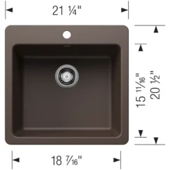 Blanco Liven 21" Dual Mount Silgranit Kitchen Sink, Cafe, 1 Faucet Hole, 443231