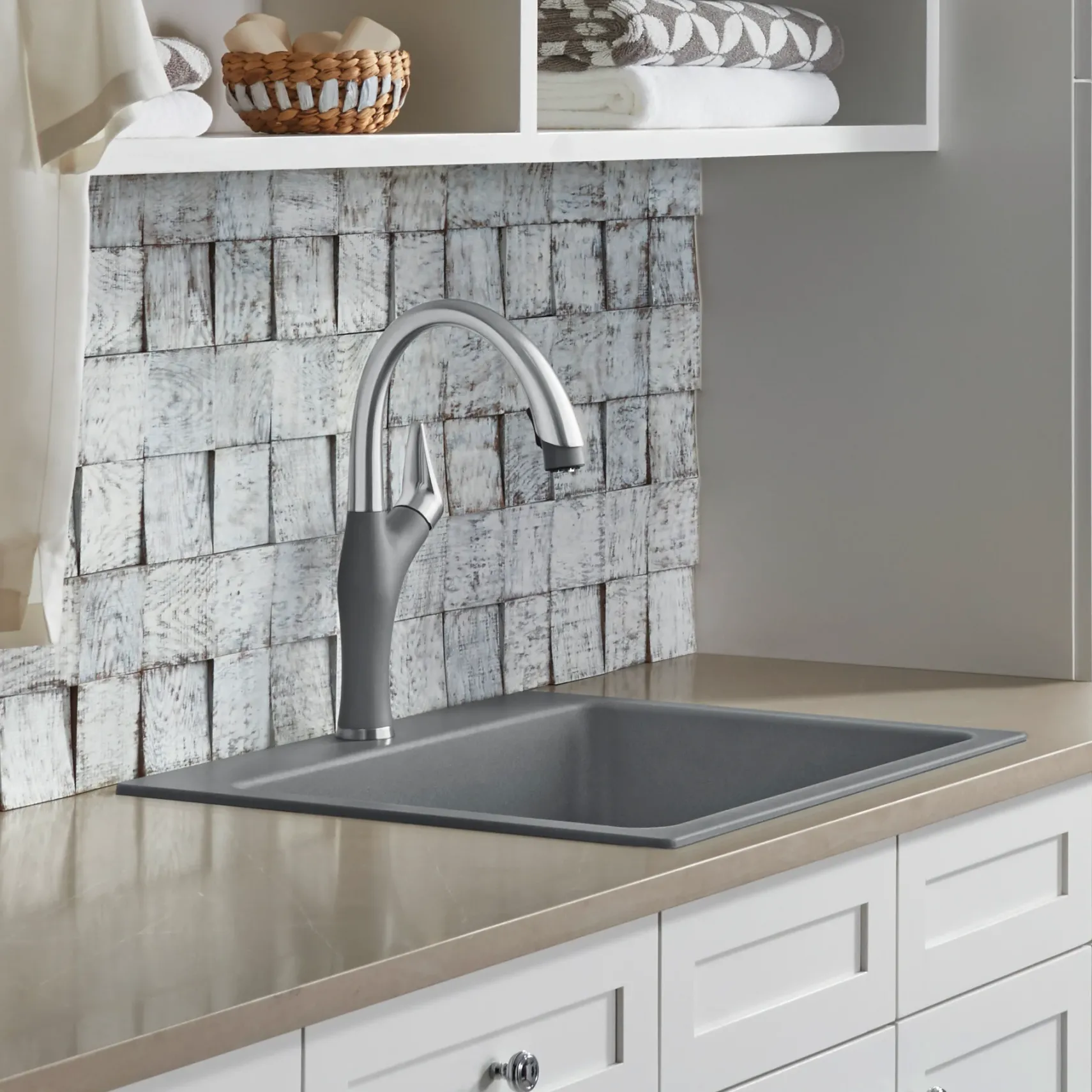 Blanco Liven 25" Dual Mount Granite Composite Laundry Sink, Silgranit, Metallic Gray, 401924