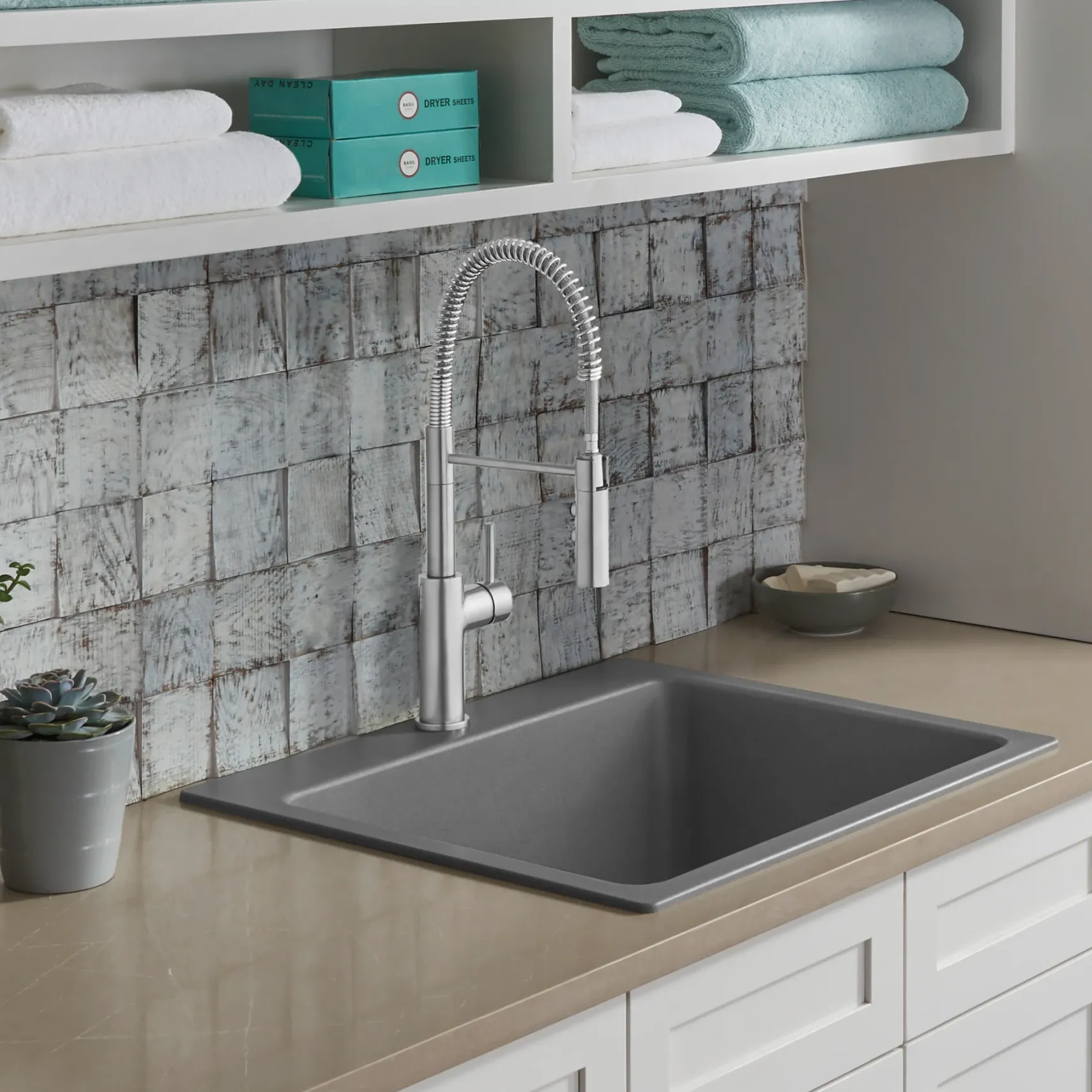 Blanco Liven 25" Dual Mount Granite Composite Laundry Sink, Silgranit, Metallic Gray, 401924