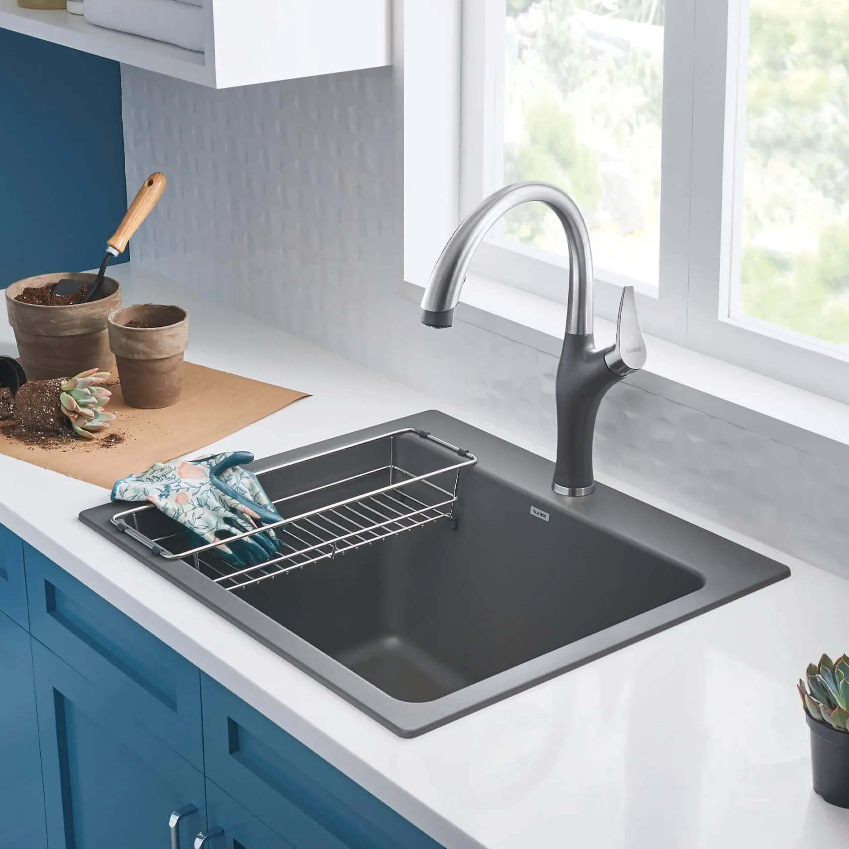Blanco Liven 25" Dual Mount Granite Composite Laundry Sink, Silgranit, Cinder, 401923