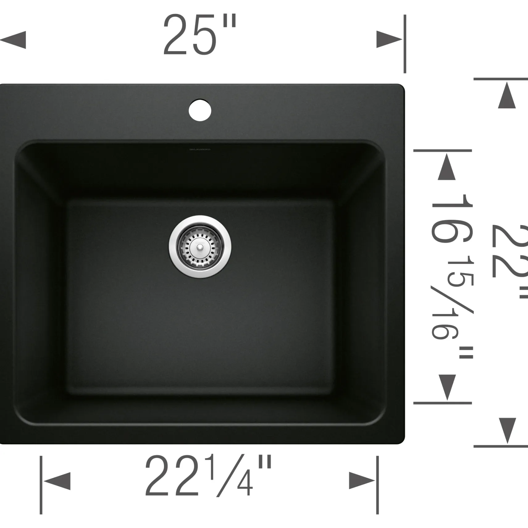 Blanco Liven 25" Dual Mount Granite Composite Laundry Sink, Silgranit, Coal Black, 442924