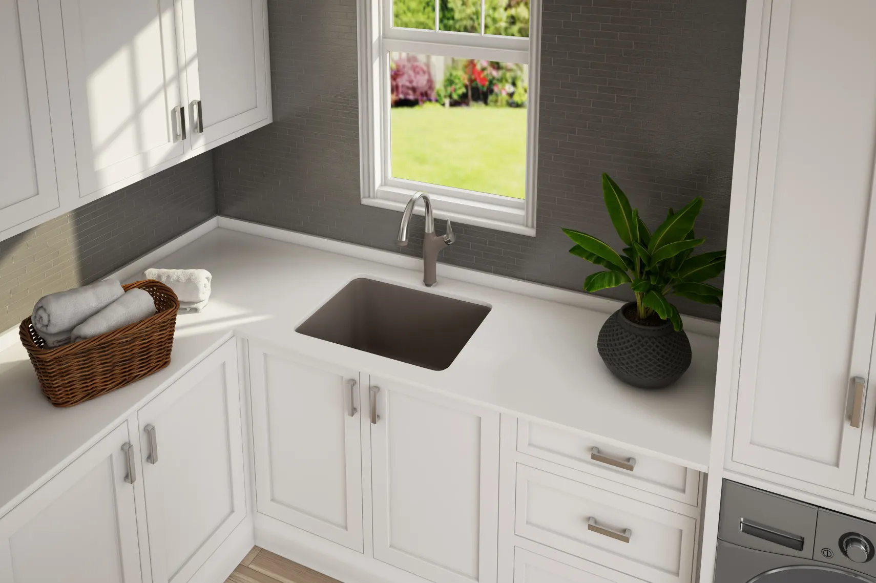 Blanco Liven 25" Dual Mount Granite Composite Laundry Sink, Silgranit, Truffle, 401926