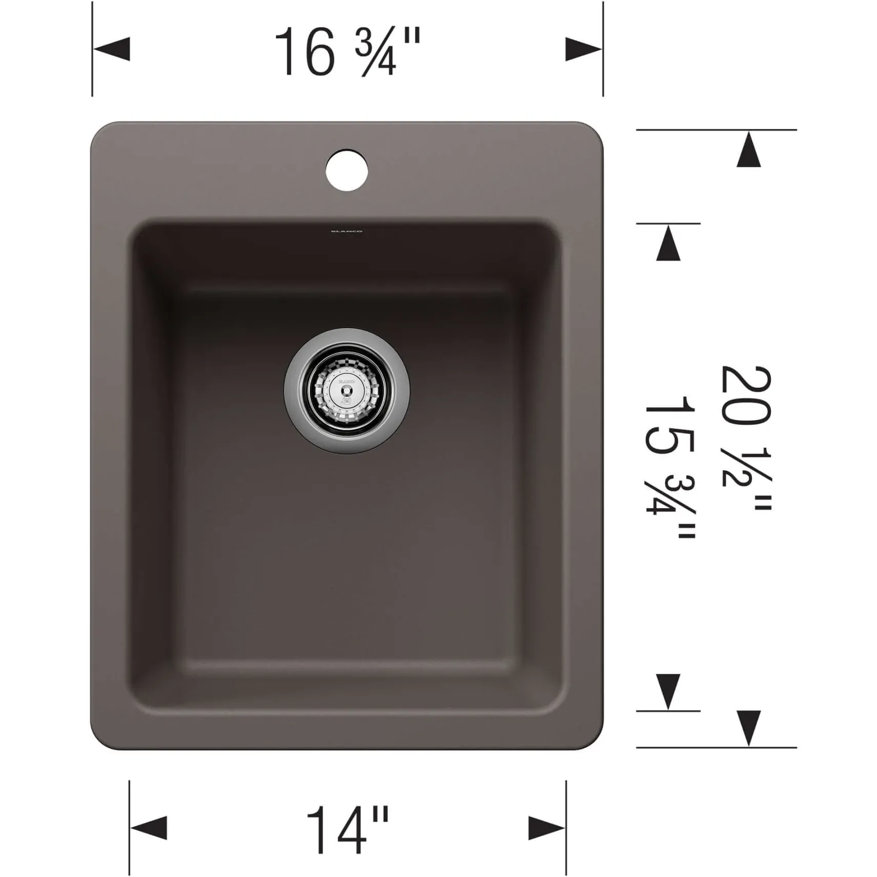 Blanco Liven 17" Rectangle Silgranit Bar/Prep Sink, Volcano Gray, 1 Faucet Hole, 443240