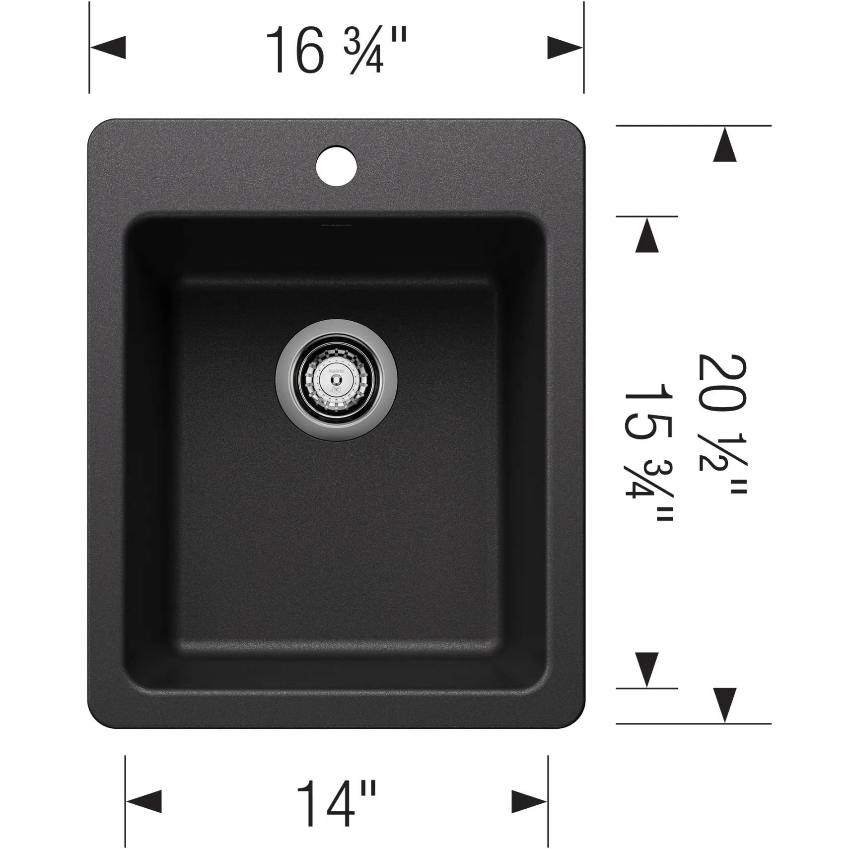 Blanco Liven 17" Rectangle Silgranit Bar/Prep Sink, Anthracite, 1 Faucet Hole, 443235