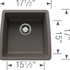Blanco Performa 18" Square Silgranit Bar/Prep Sink, Volcano Gray, No Faucet Hole, 443124