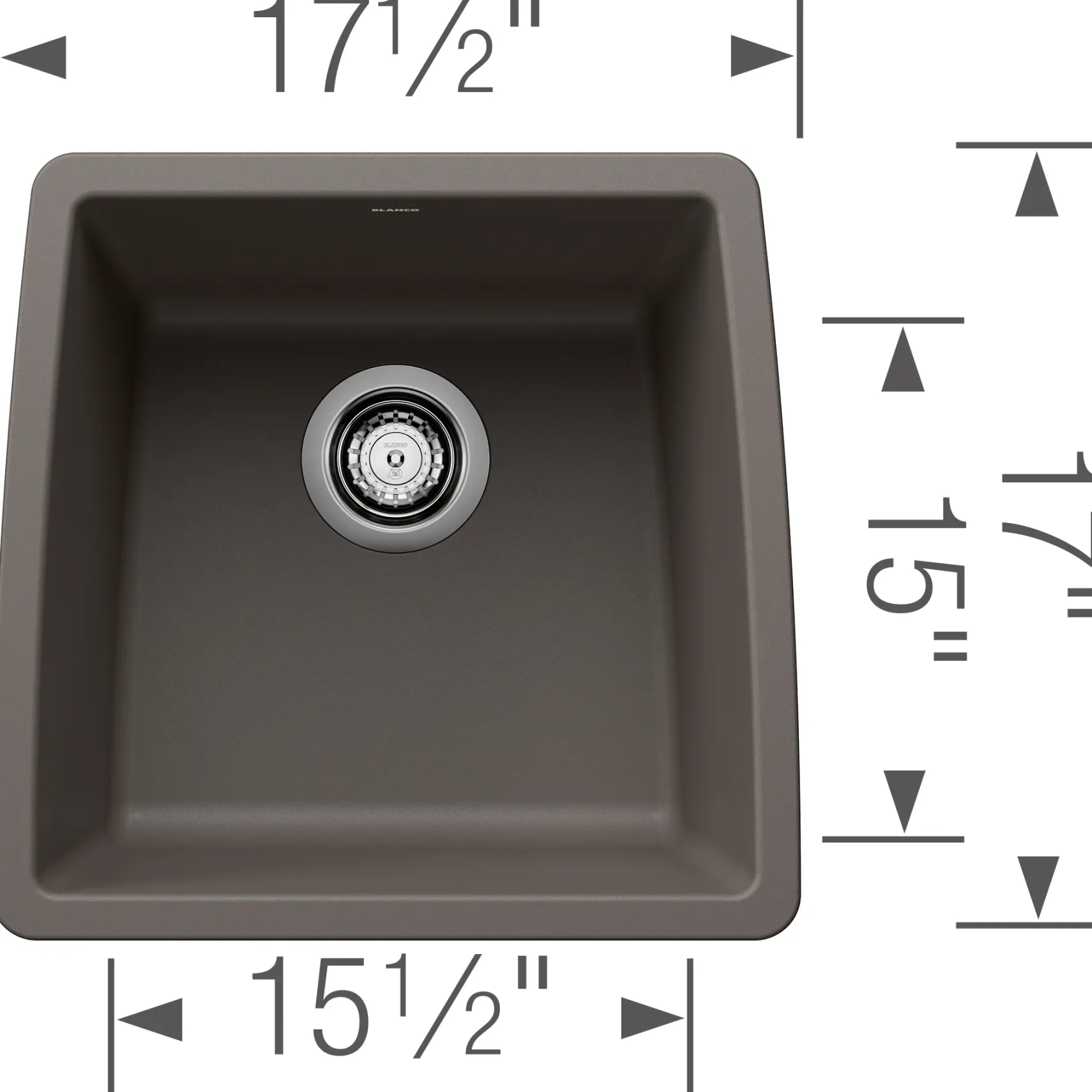 Blanco Performa 18" Square Silgranit Bar/Prep Sink, Volcano Gray, No Faucet Hole, 443124