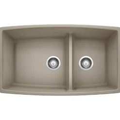 Blanco Performa 33" Undermount Silgranit Kitchen Sink, 60/40 Double Bowl, Truffle, No Faucet Hole, 441315