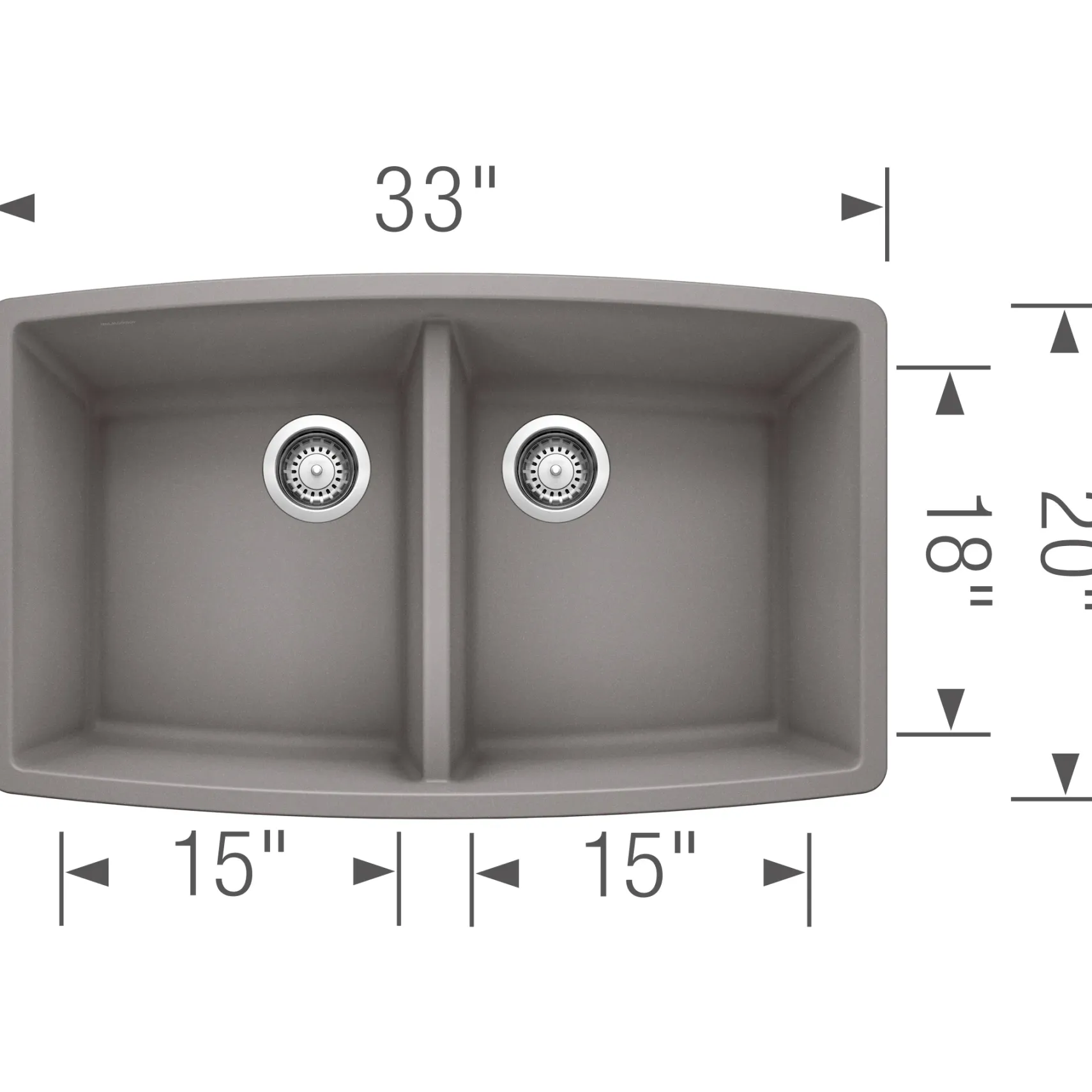 Blanco Performa 33" Undermount Granite Composite Kitchen Sink, Silgranit, 50/50 Double Bowl, Metallic Gray, 440072