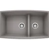 Blanco Performa 33" Undermount Granite Composite Kitchen Sink, Silgranit, 60/40 Double Bowl, Metallic Gray, 441309