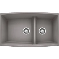 Blanco Performa 33" Undermount Granite Composite Kitchen Sink, Silgranit, 60/40 Double Bowl, Metallic Gray, 441309