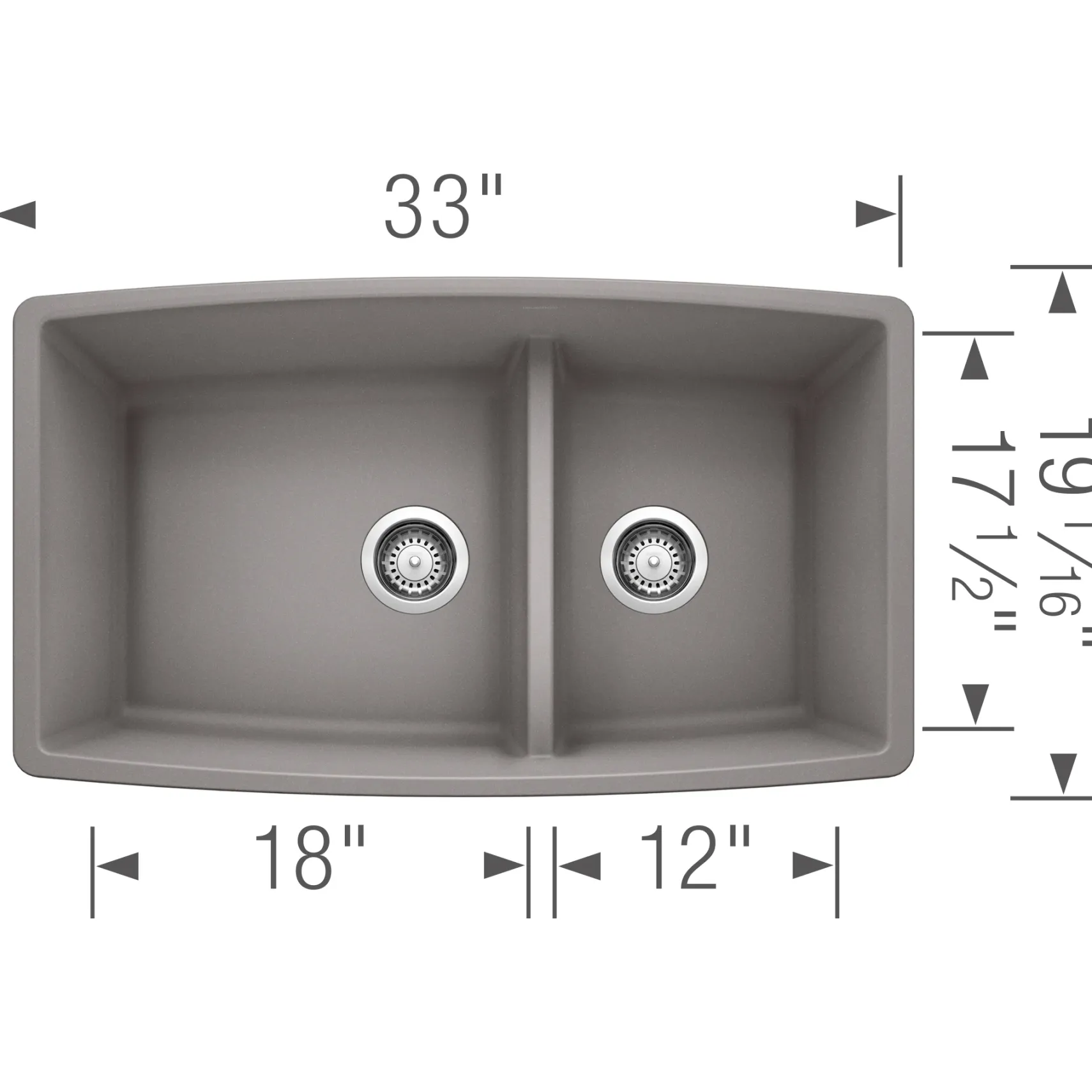 Blanco Performa 33" Undermount Granite Composite Kitchen Sink, Silgranit, 60/40 Double Bowl, Metallic Gray, 441309
