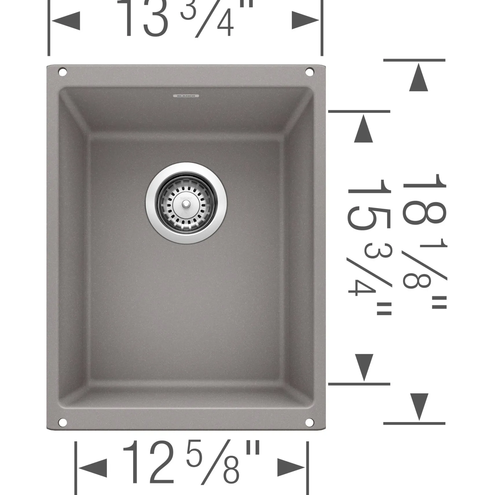 Blanco Precis 14" Rectangle Granite Composite Bar/Prep Sink, Silgranit, Metallic Gray, 513425