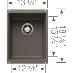 Blanco Precis 14" Rectangle Silgranit Bar/Prep Sink, Volcano Gray, No Faucet Hole, 527413