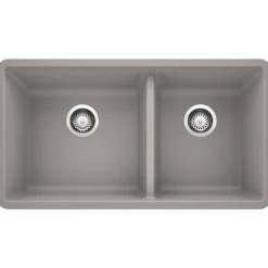 Blanco Precis 33" Undermount Granite Composite Kitchen Sink, Silgranit, 60/40 Double Bowl, Metallic Gray, 441130