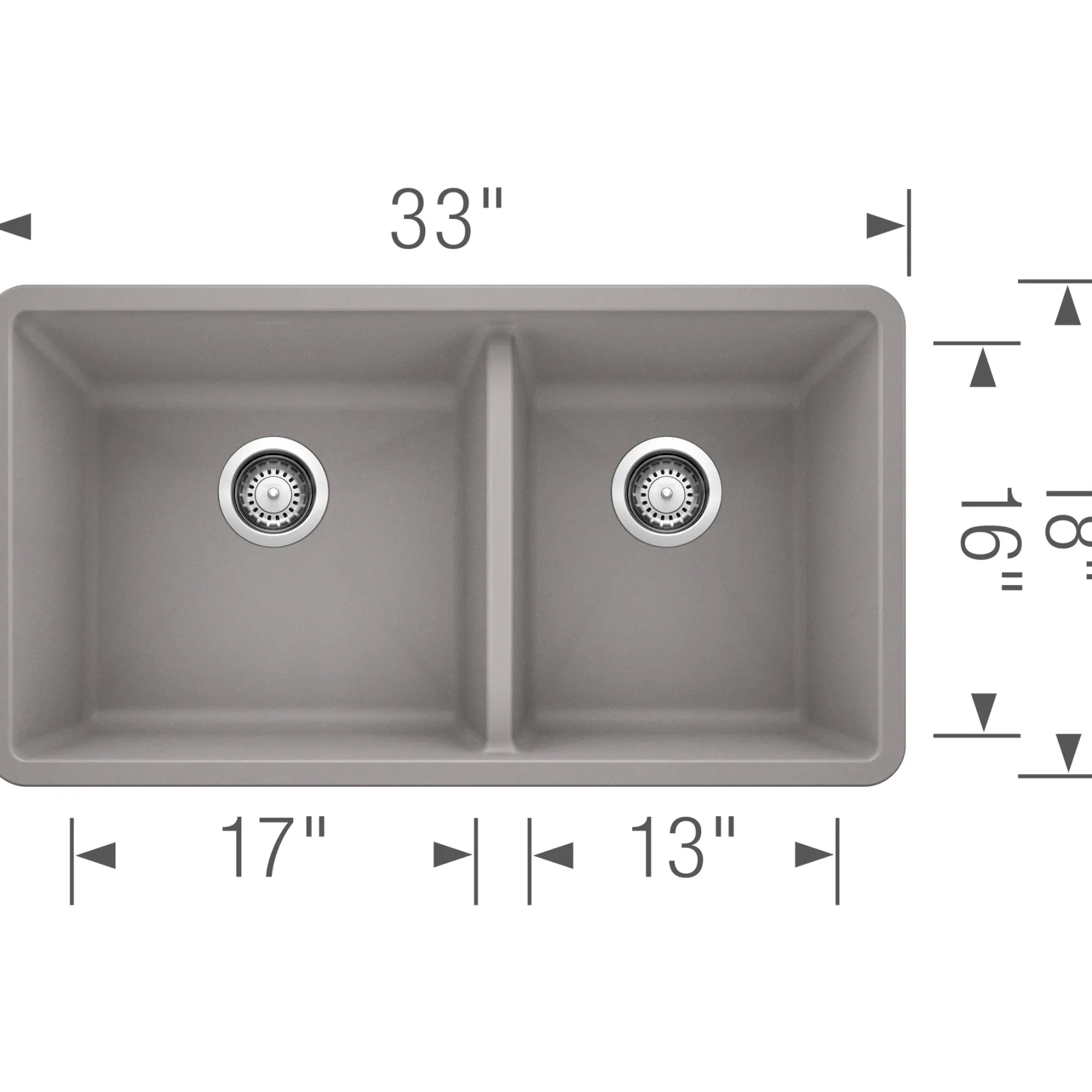 Blanco Precis 33" Undermount Granite Composite Kitchen Sink, Silgranit, 60/40 Double Bowl, Metallic Gray, 441130