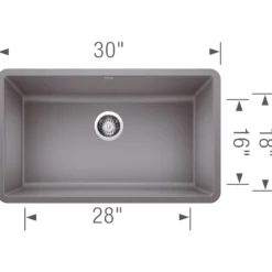 Blanco Precis 30" Undermount Granite Composite Kitchen Sink, Silgranit, Metallic Gray, 442536