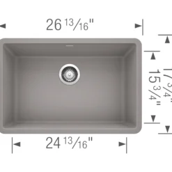 Blanco Precis 27" Undermount Granite Composite Kitchen Sink, Silgranit, Metallic Gray, 522428