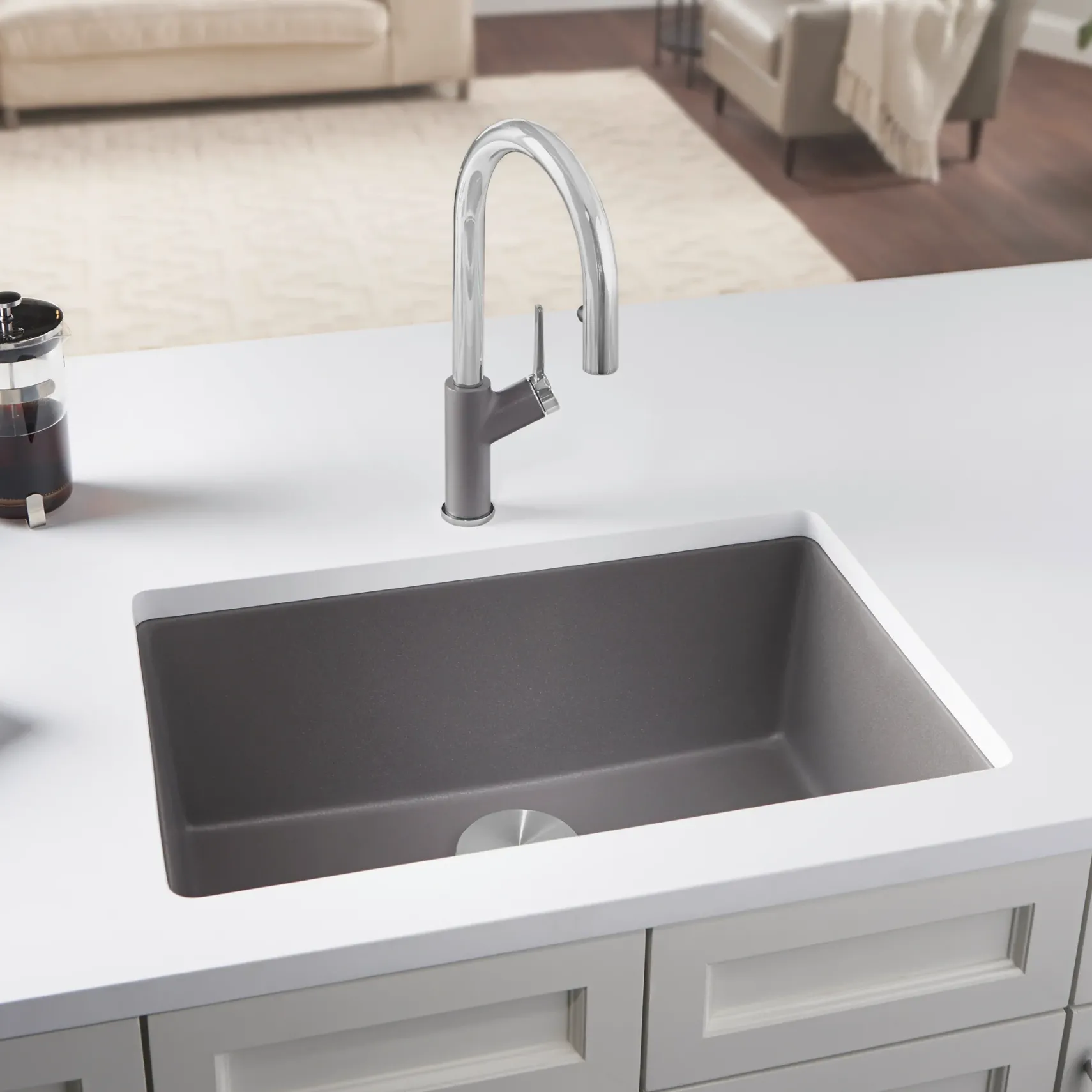 Blanco Precis 27" Undermount Granite Composite Kitchen Sink, Silgranit, Metallic Gray, 522428