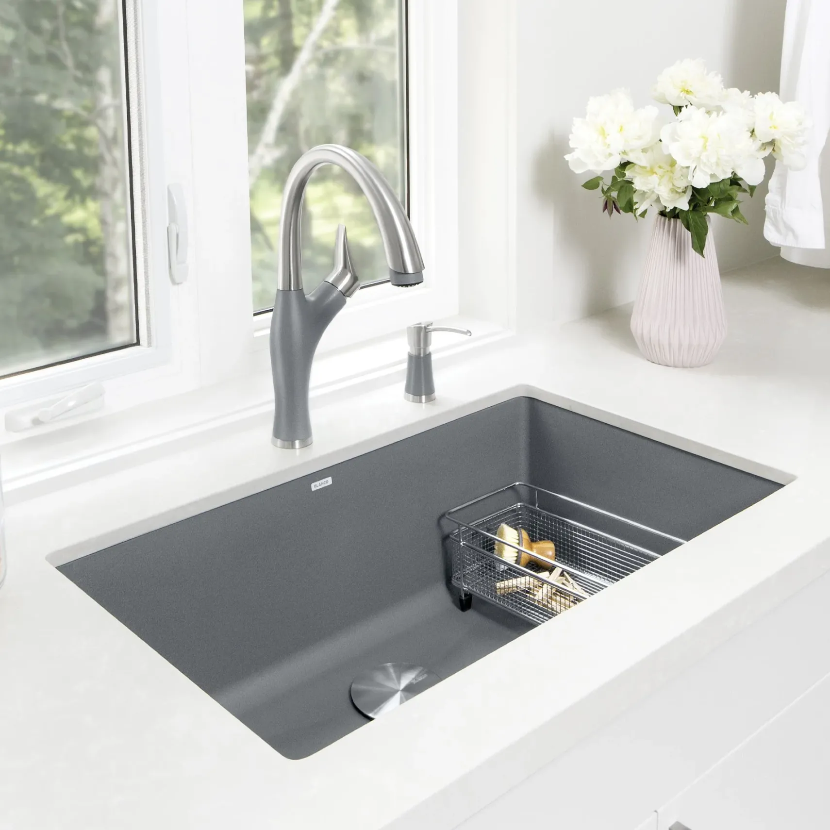 Blanco Precis 32" Undermount Granite Composite Kitchen Sink, Silgranit, Metallic Gray, 440148