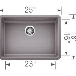 Blanco Precis 25" Undermount Granite Composite ADA Kitchen Sink, Silgranit, Metallic Gray, 442545