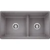 Blanco Precis 33" Undermount Granite Composite Kitchen Sink, Silgranit, 60/40 Double Bowl, Metallic Gray, 442527