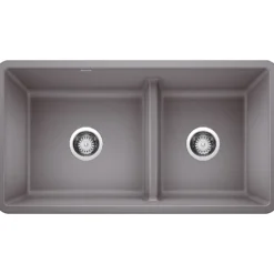 Blanco Precis 33" Undermount Granite Composite Kitchen Sink, Silgranit, 60/40 Double Bowl, Metallic Gray, 442527